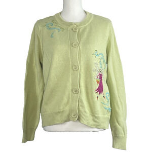 Vtg Susan Bristol sweater/carnigan XL Lime‎ Fairycore embroidery, sequins beads